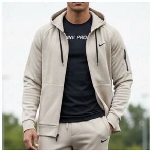 Nike Therma-Fit Full Zip Fitness Tan/Khaki Fitness Hoodie Men's Large DQ4830-251